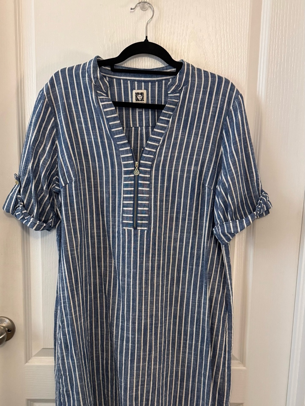 Anne Klein Navy and White Vertical Stripe Dress